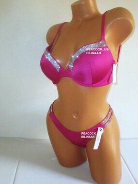 34A/S VICTORIA SECRET SWIM Shine Strap Push Up Top Bikini Set Brazilian Bottom